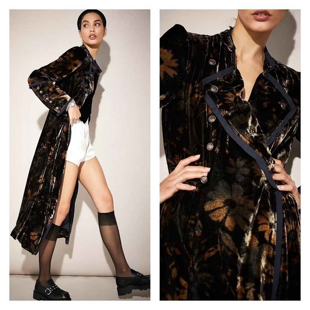 Free People Black and Brown Velvet Coat